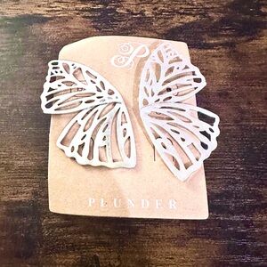 Plunder 3 Inch Silver Cutout Butterfly Wing Earrings
